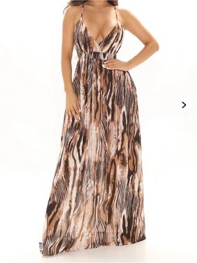 Brown Animal-Print Maxi Dress - Women